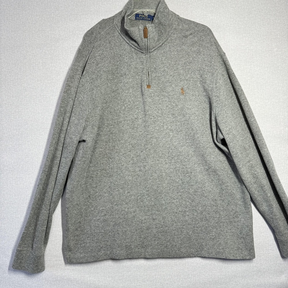 Polo Ralph Lauren Sweater Mens XL Gray 1/4β Zip Mock Neck Pullover Logo 1/4 Zip